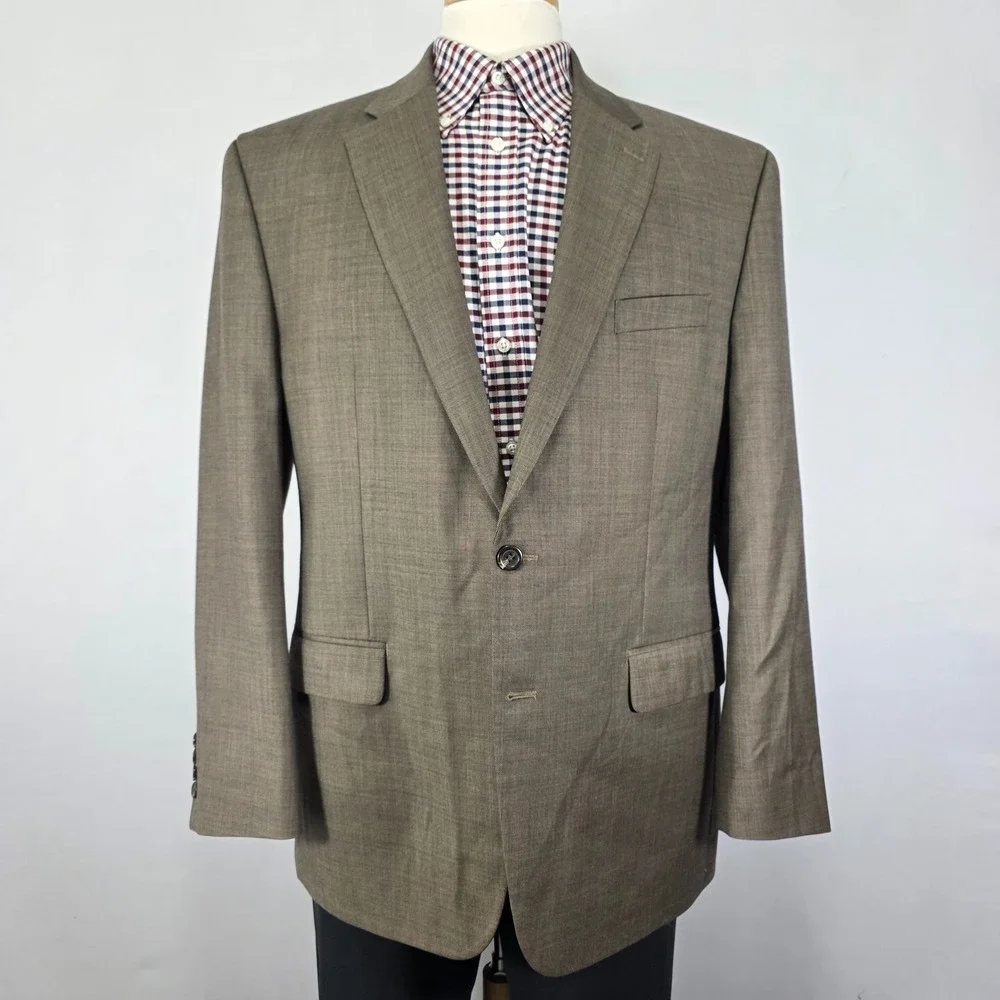 Chaps Men's Sport Coat Blazer Two Button Brown Wool Shark Skin Size 44R